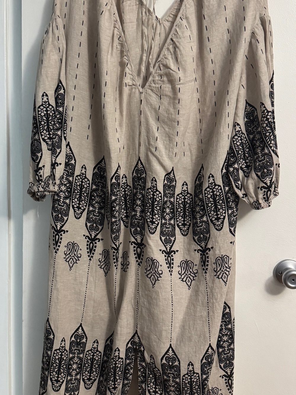 Banana Republic Beige Maxi Dress with Black Patterned Border